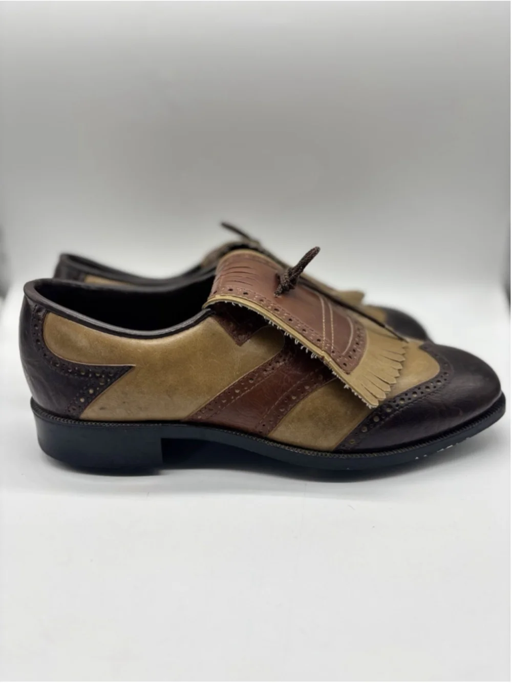 Vintage Leather Saddle Golf Shoes Wingtip Kiltie Harvey Frost Spikes Mens 10.5